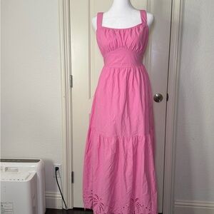 Blu Pepper Pink Eyelet Cotton Backless Tie Maxi Dress